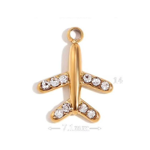 Aeroplane Pave Charm Gold
