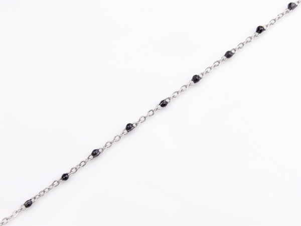Black Enamel Bead Chain Silver