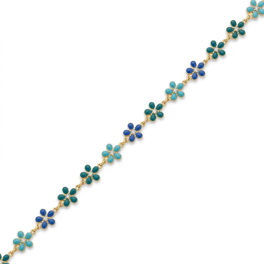 Blue Enamel Flower Chain Gold