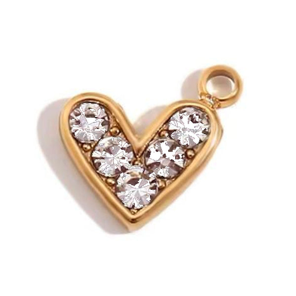 Crystal Pave Heart Charm Gold