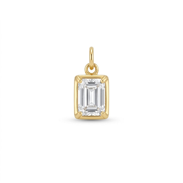 Emerald Cut Crystal Charm Gold