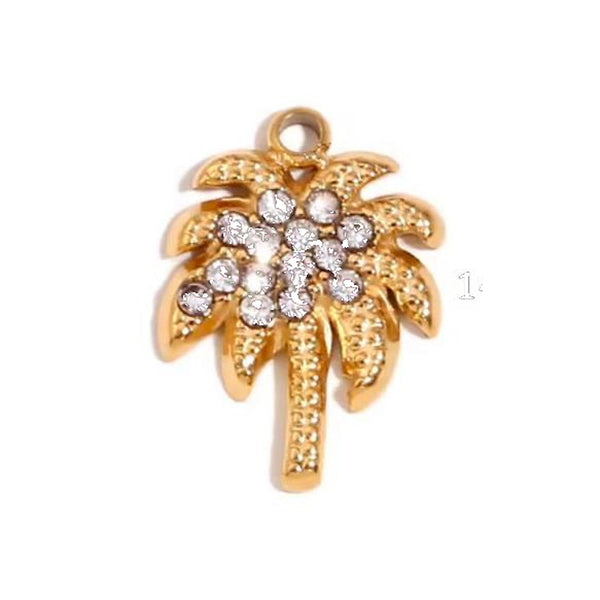 Crystal Cluster Palm Tree Charm Gold
