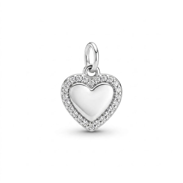 Pave Halo Heart Charm Silver