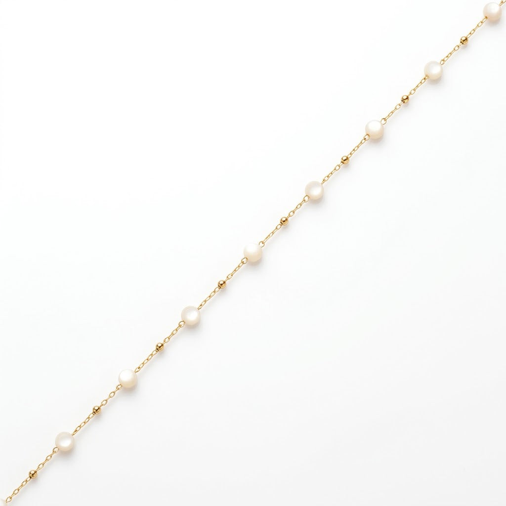 Pearl Bead Station Chain Gold