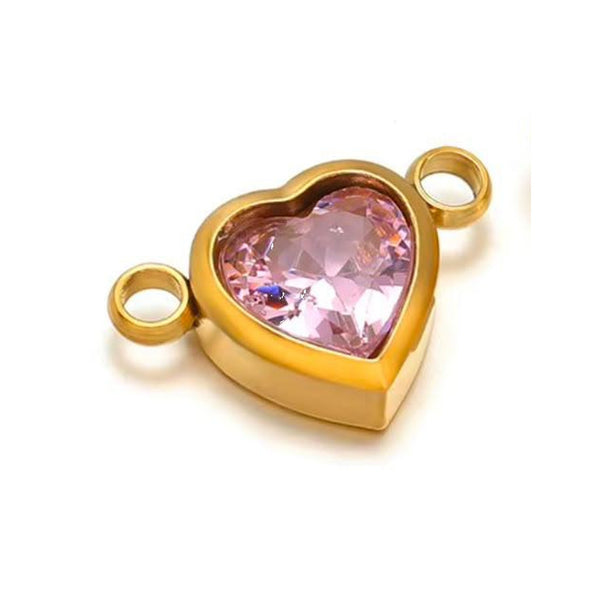 Pink Heart Connector Charm Gold