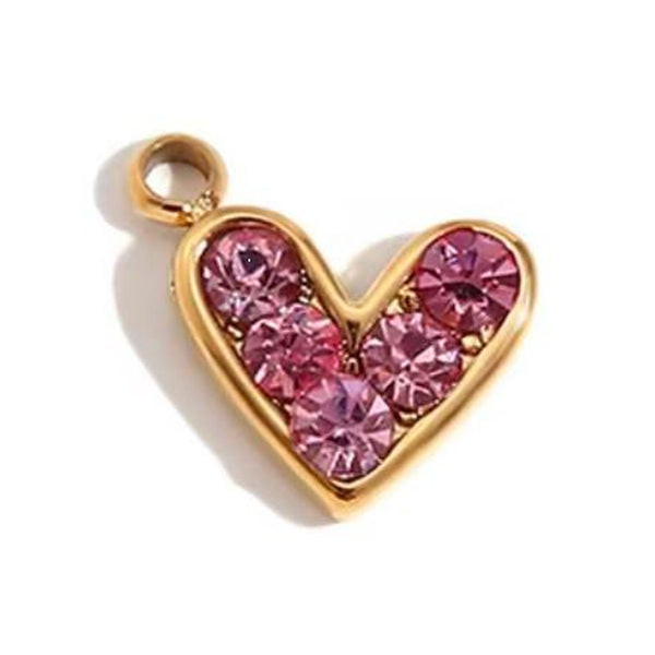 Pink Pave Heart Charm Small Gold